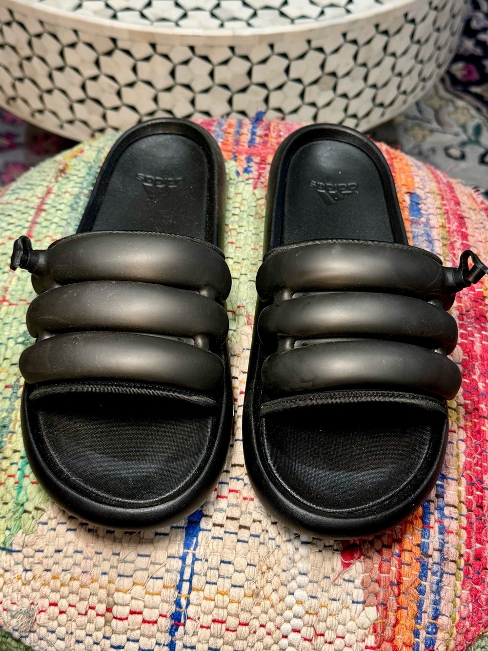 👓▪️adidas Black Padded Bubble Strap Slide Sandals ▪️🕶️ - Picture 2 of 4